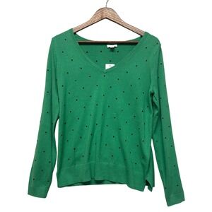 J Jill Womens Size S  Pullover Sweater Polka Dot V-Neck Kelly Green NWT $89 Prep